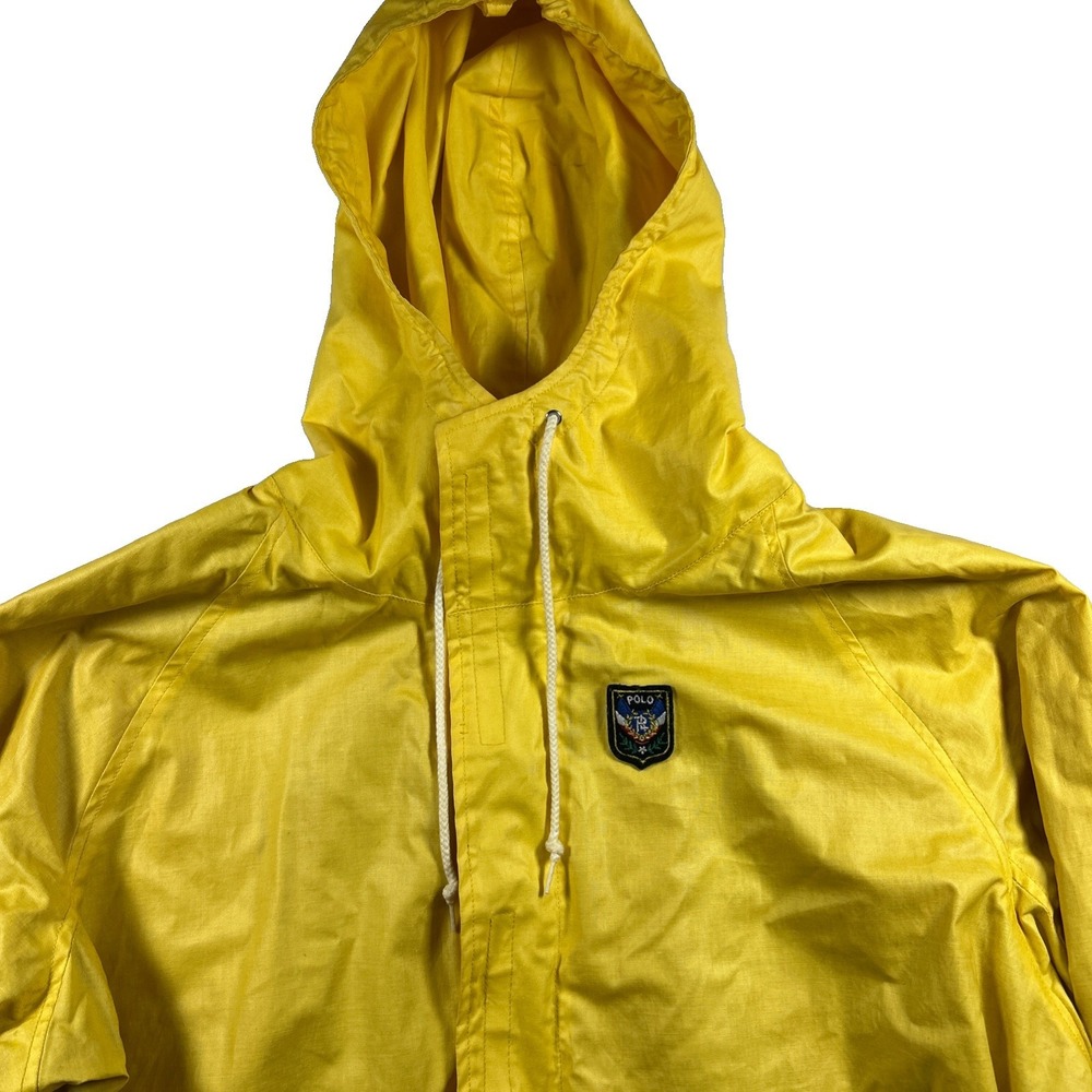 Vintage Polo Ralph Lauren Fireman Rain Jacket Yellow Red Lined Mens Small Coat